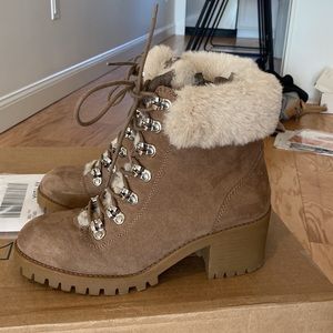 Faux fur trim lace up booties
